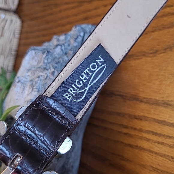 Brighton Brown Croc Embossed Leather Belt M - Picture 3 of 4